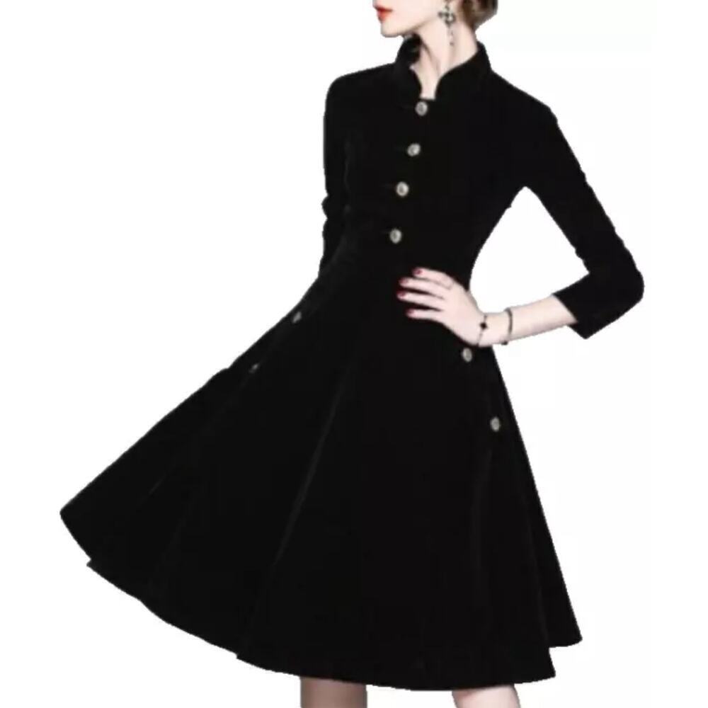 FeiInVan Velvet Midi Dress Small Black Button Up Cosplay Costume Anime Character